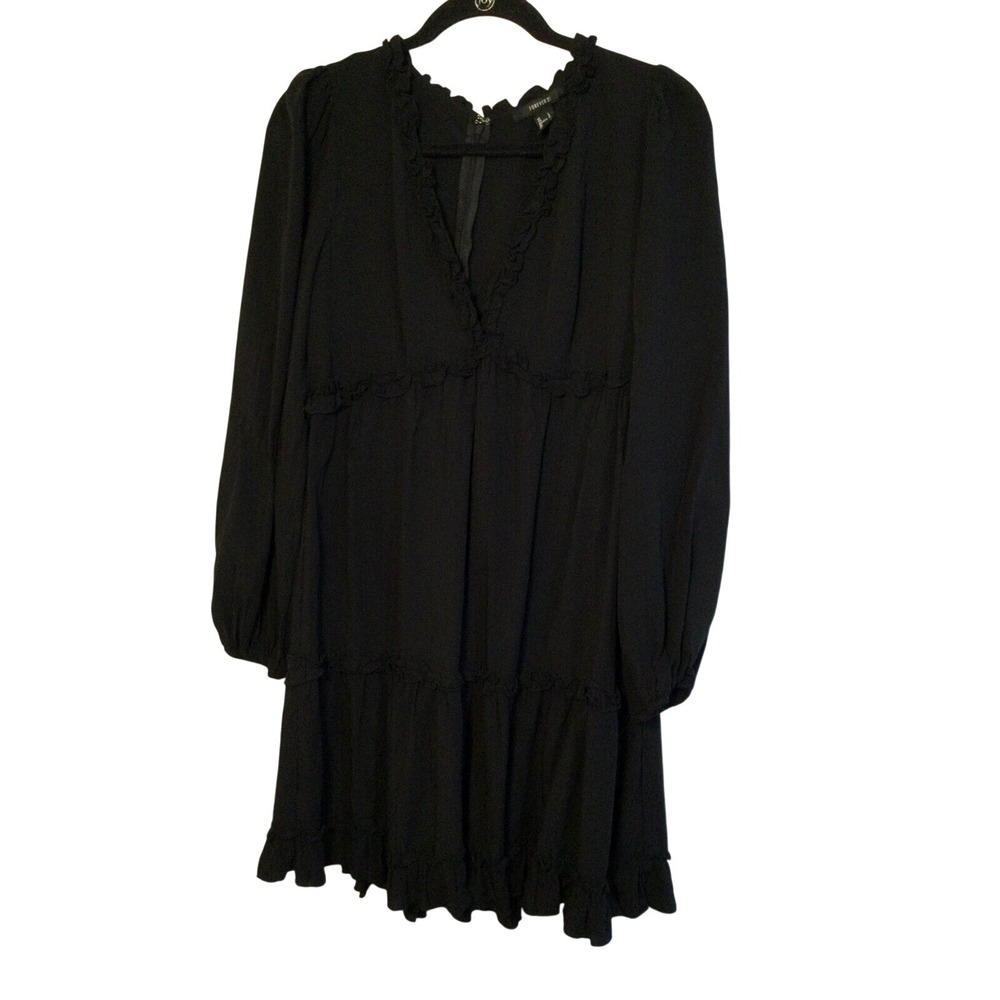 Forever 21 Ruffle Tiered Mini Dress Long Sleeve‎ Black Casual Size L